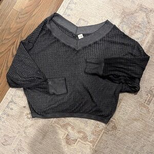 Free People Black Waffle Knit Crop Top